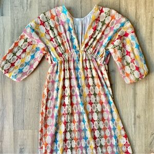 Commense Deep V-Neck Star Pattern Multicolor Hippie Dress Size L